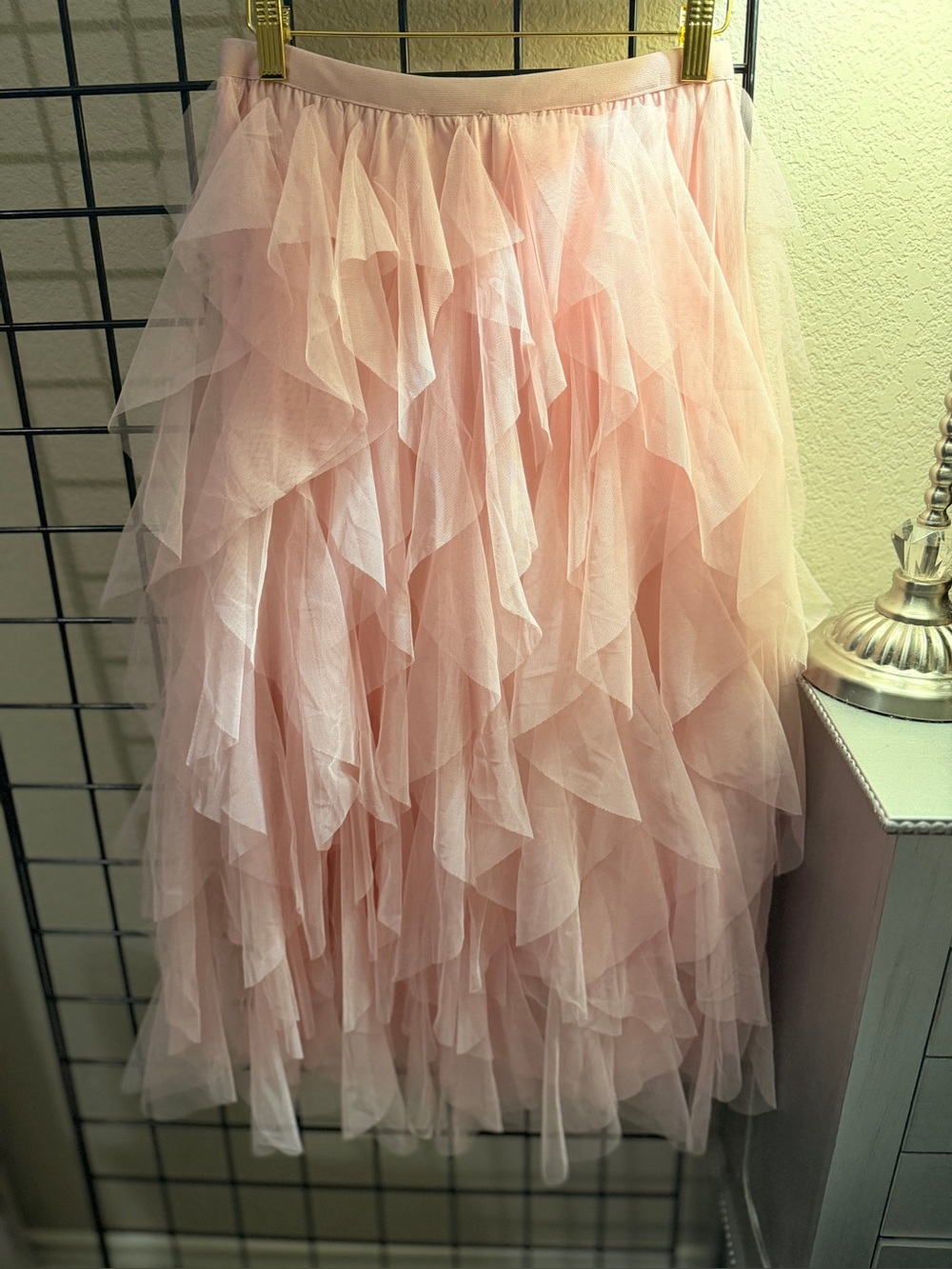 Soft Pink Layered Tulle Midi Skirt - Sm